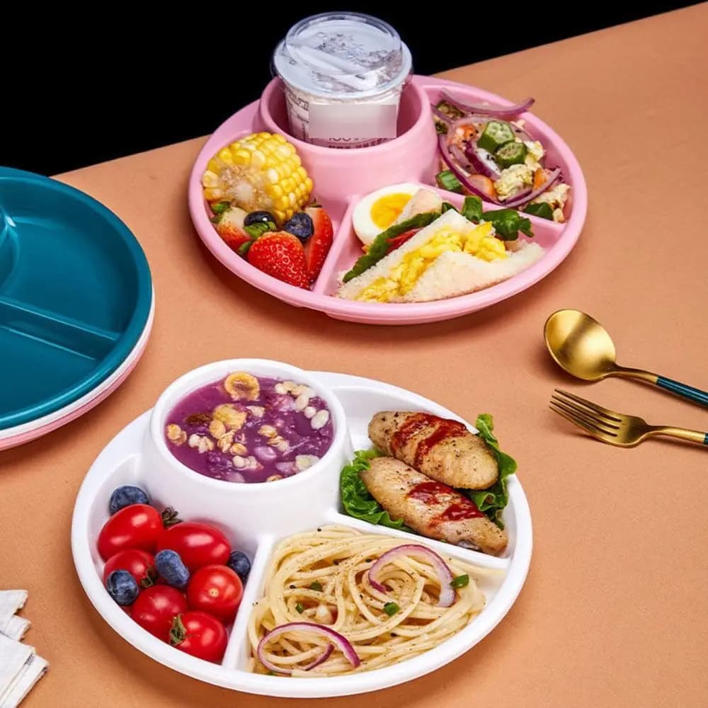 Round Divided Dinner Plate with 4 Compartments
