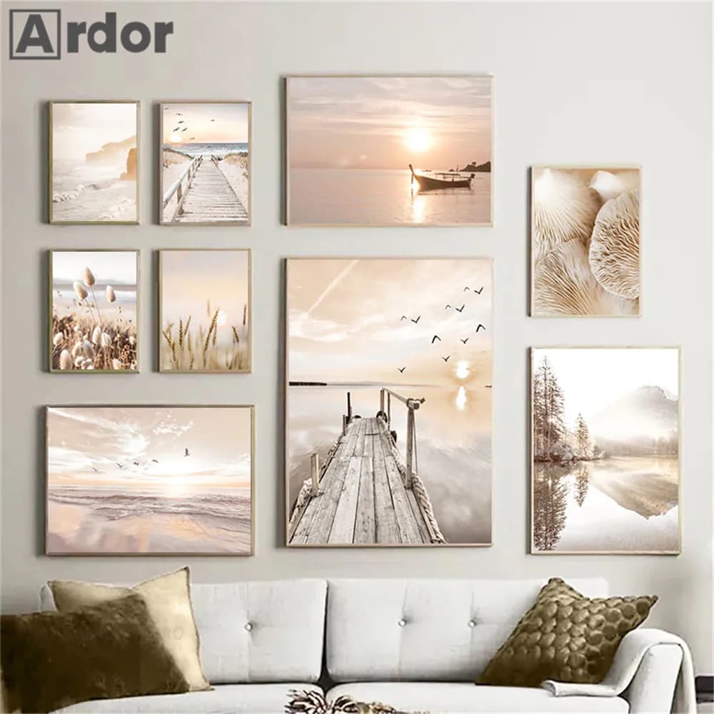 Natural Scenery Reed Grass Beach Canvas Wall Art