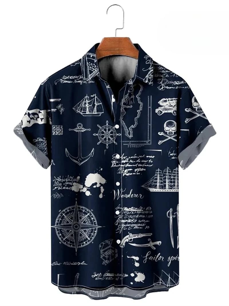 3D Map Print Hawaiian Button-Up Shirt