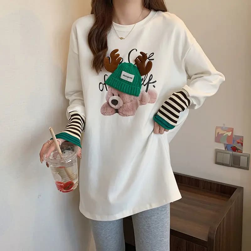 Long Sleeve Graphic Pullover Midi Top