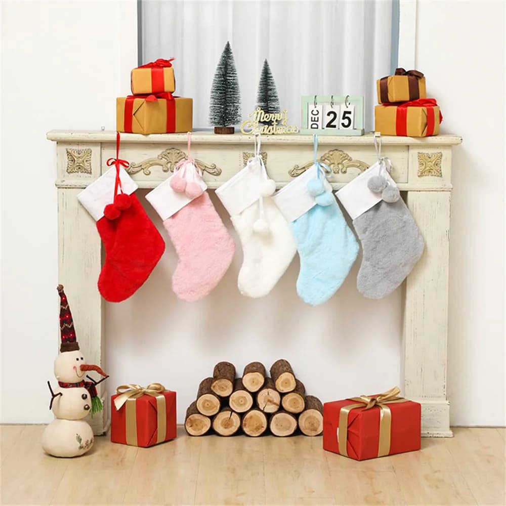 Plush Christmas Stocking Canvas Cuff Decorations