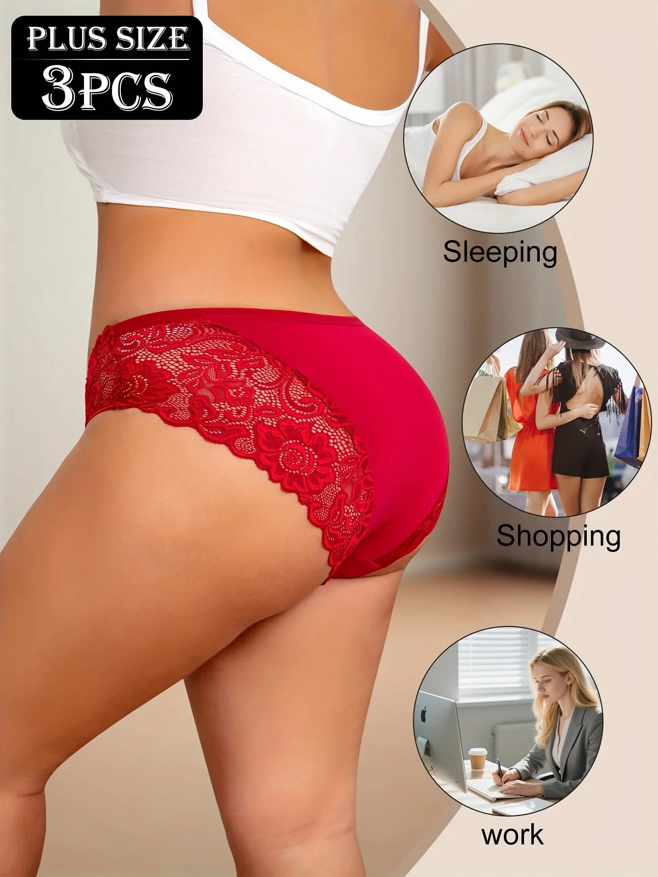 Plus-Size Lace Trim Underwear 3-Pack