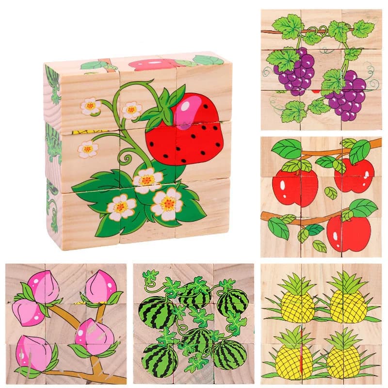 Wooden Animal Cube Puzzle Blocks