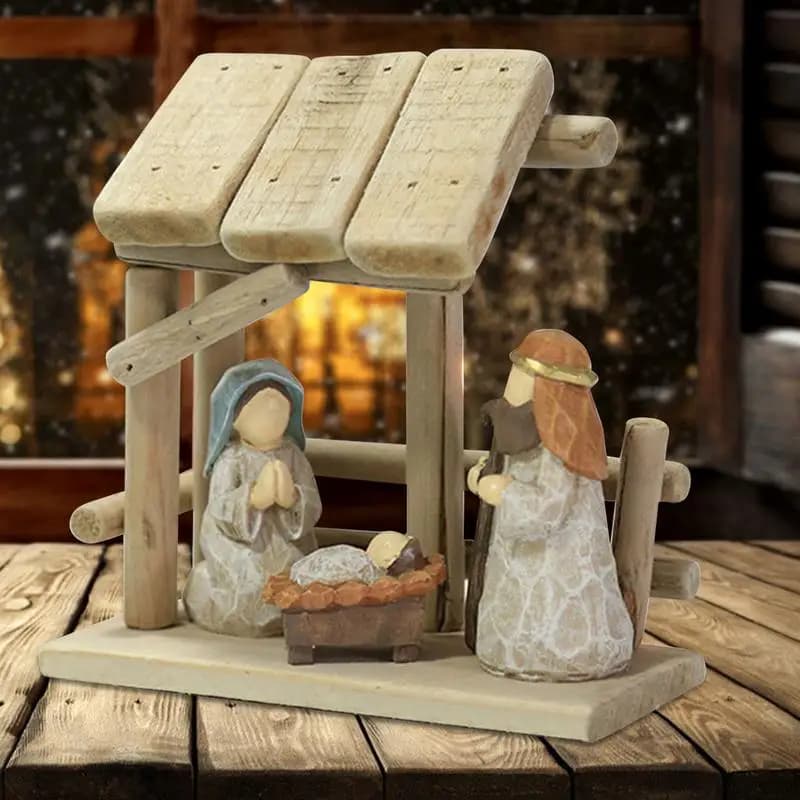 Hand-Painted Wooden Nativity Scene Ornament