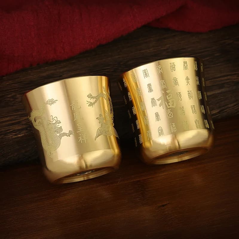 Brass Tea Cup with Engraved Pattern