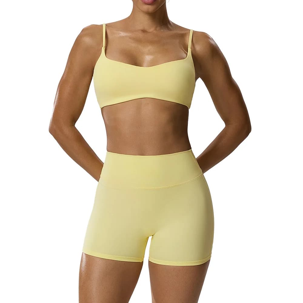 Fitness Bra with Chest Cushion, Underwear+Sports Shorts, Peach Hip yoga Three Part Pants, Sports yoga Set Fitness Training
