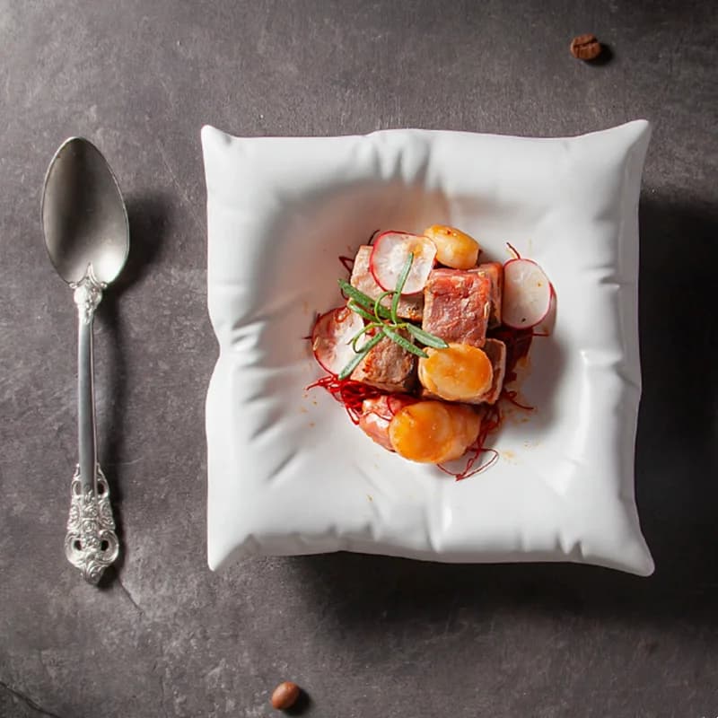 Ceramic Square Dinner Plate Black White