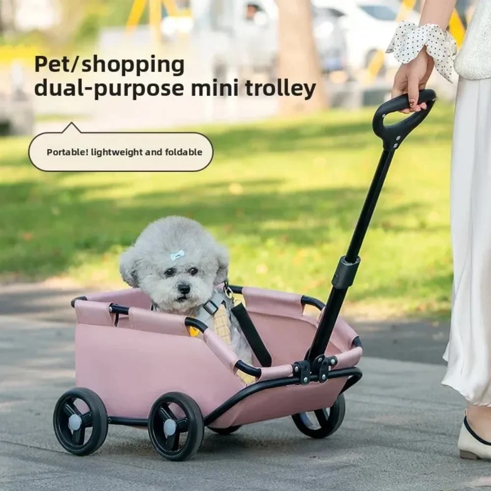 Foldable Portable Pet Stroller Manual Push-pull Small Pet Stroller Outdoor Travel Dog Walking Travel Pet Cat and Dog Stroller