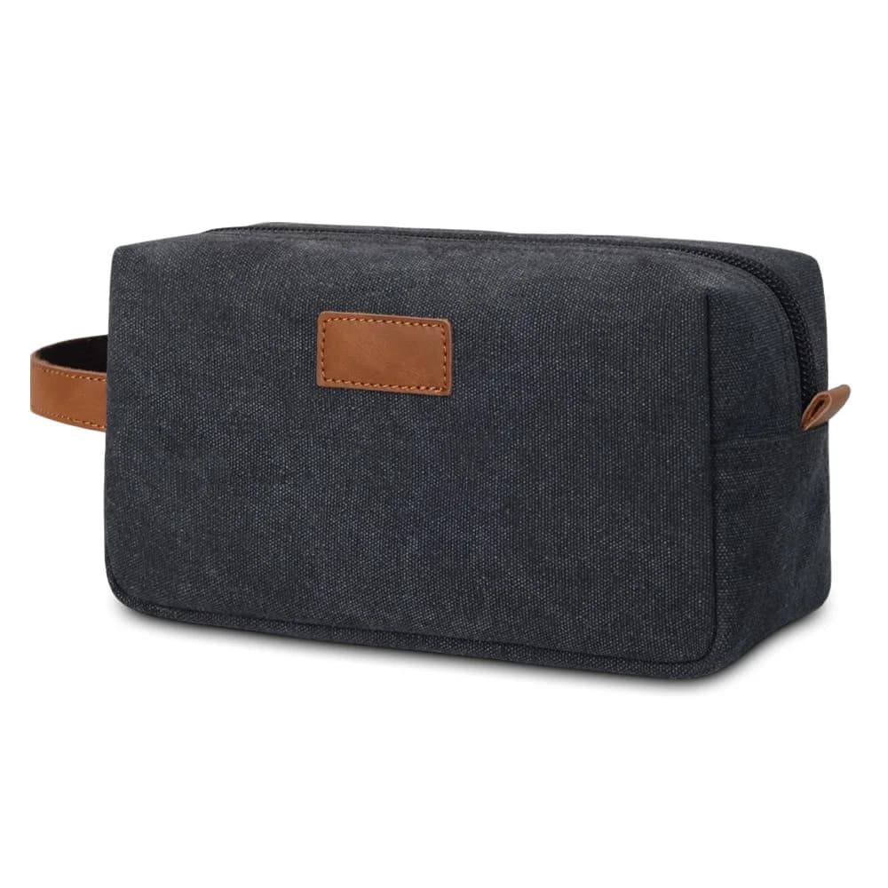 Toiletry bag, travel hand-held waterproof canvas patchwork, crazy horse leather storage, fashionable and retro makeup bag