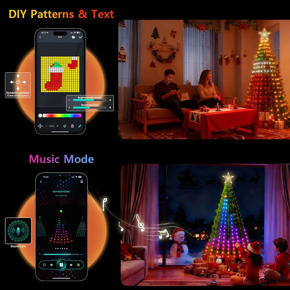 Smart RGBIC Christmas Tree Lights with Star Topper