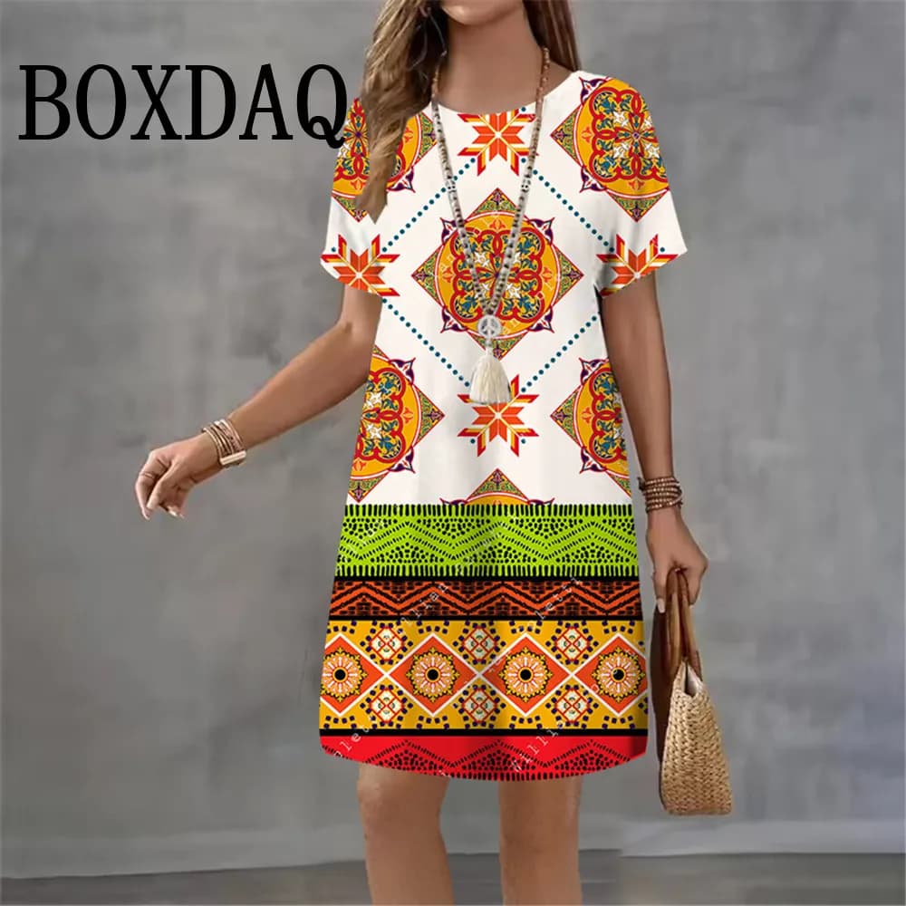 Geometric Ethnic Print Summer Dress