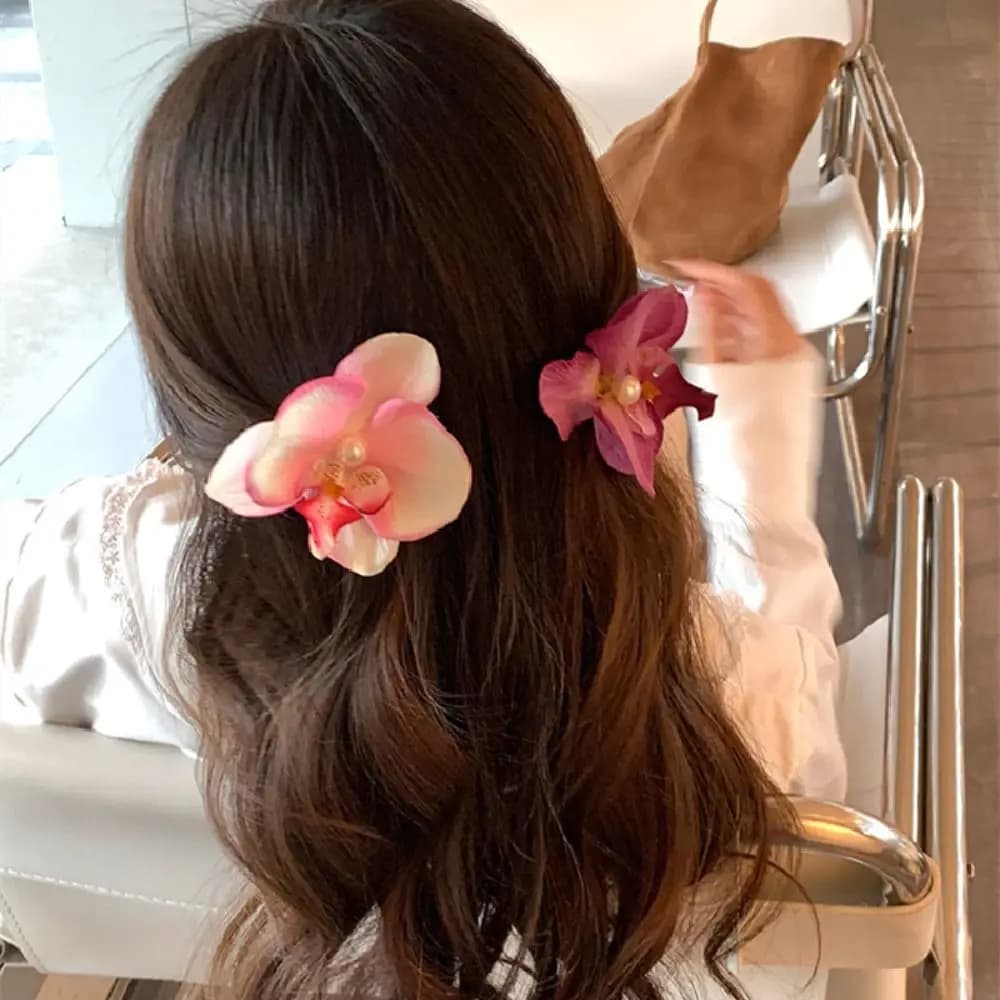 Hair Accessories Flower Hair Clip Pink Orchid Hair Ornament Sweet Hairpin Side Barrettes Headdress Bohemia Barrette Photograph