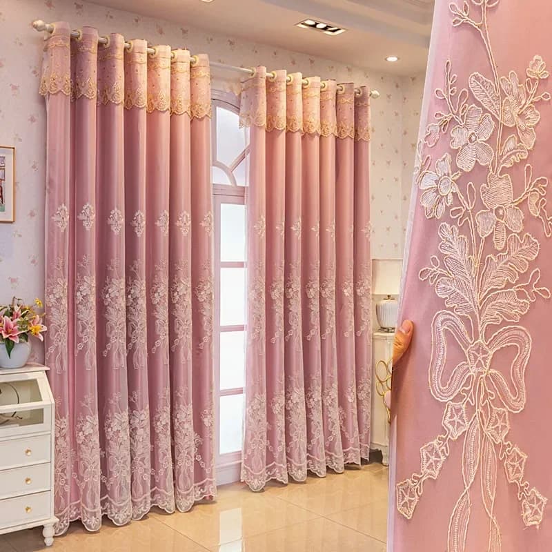 Embroidered Blackout Curtain Panel with Sheer Tulle