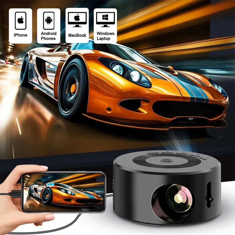 Mini USB Supports Home Theater Projector 180°Flexible Projection Angle 1080P Native Smartphone Screen Sharing Suitable for Home