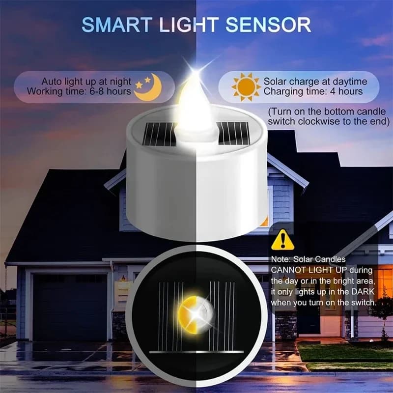 LED Solar Candle Light Outdoor Waterproof Flameless Solar Electronic Candles Night Lights For Birthday Wedding Party Decoration