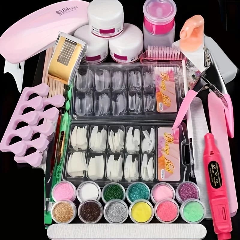 Acrylic Powder Nail Extension Kit with LED Light