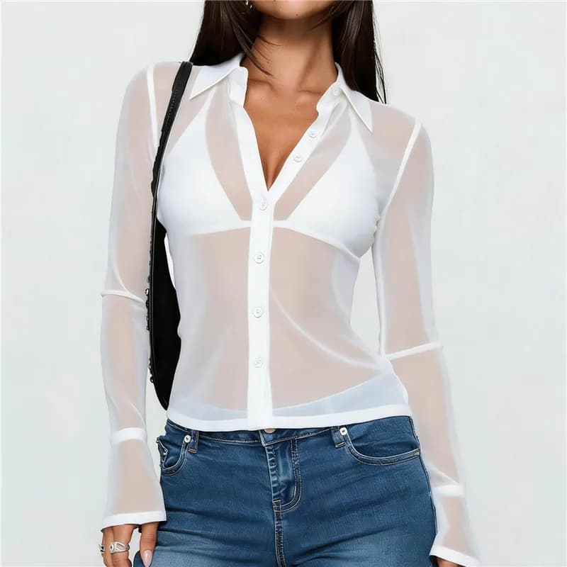Sheer Button Down Mesh Shirt