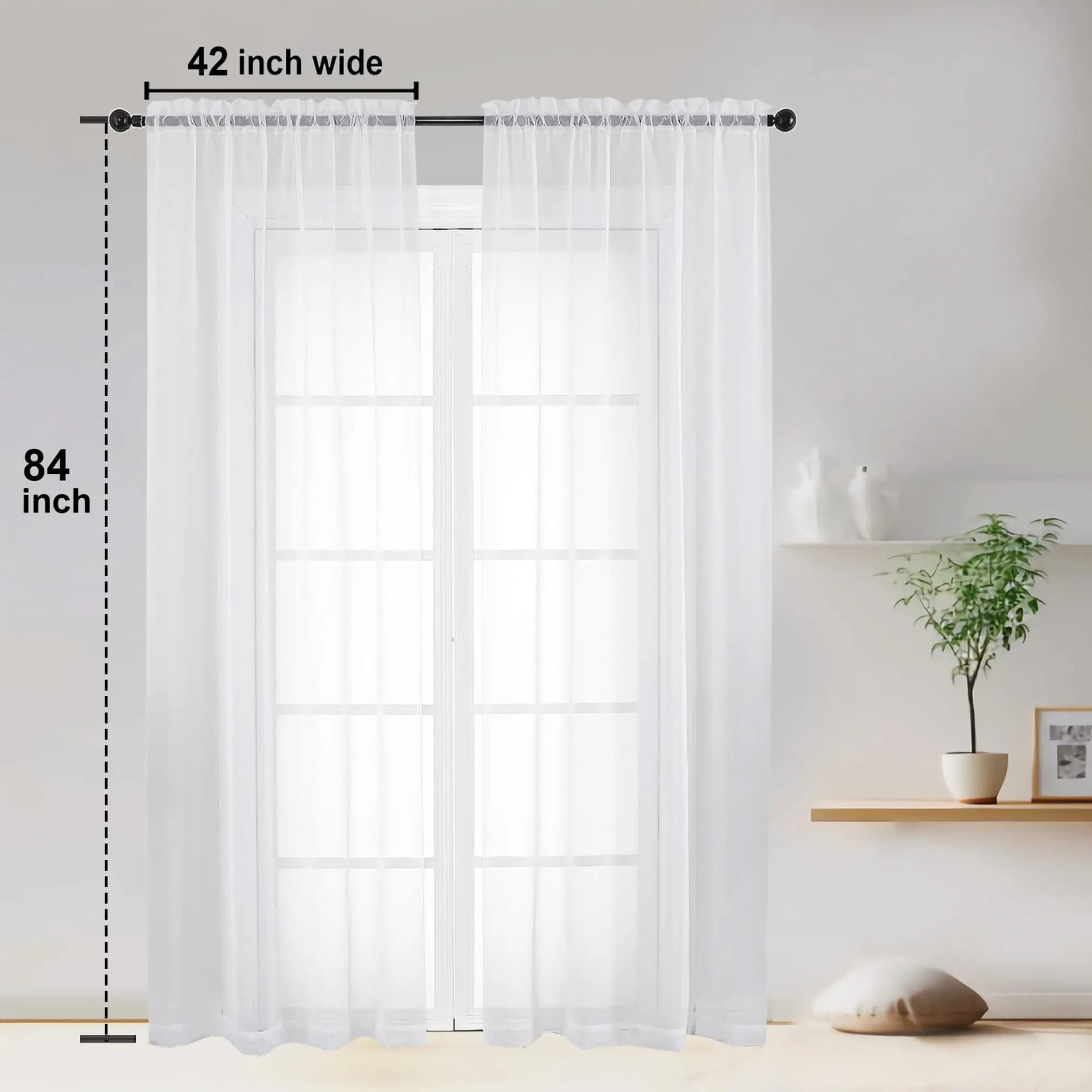 Sheer White Curtains, 2 Panels