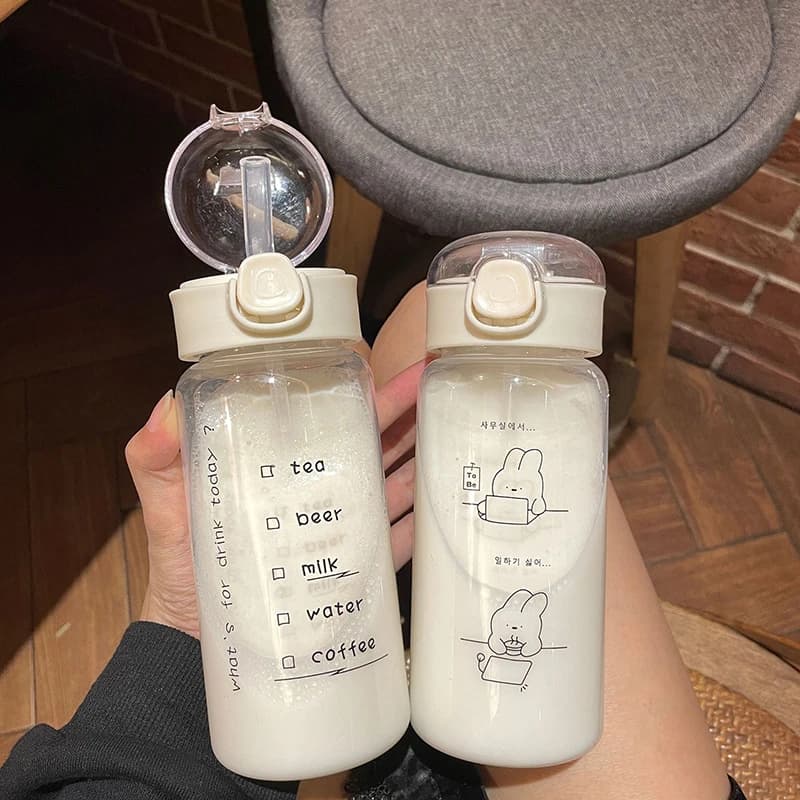 Cartoon Plastic Water Bottle with Straw