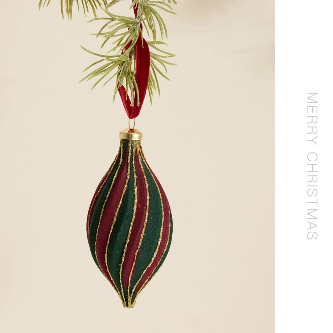 Red and Green Flocked Christmas Ornaments