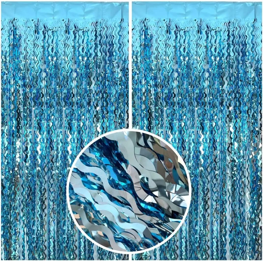 Blue Fringe Streamer Party Backdrop