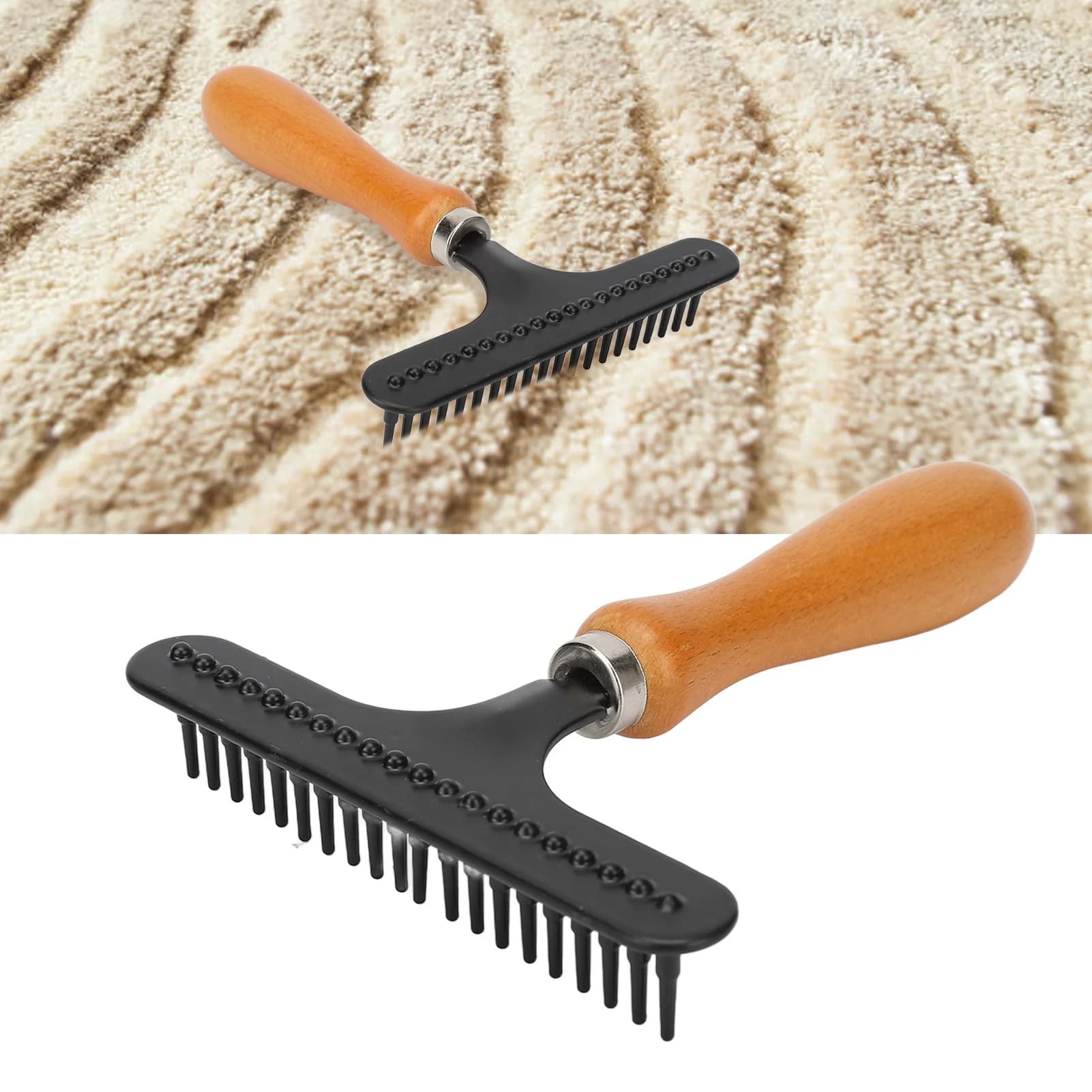 Pet Grooming Rake with Wooden Handle