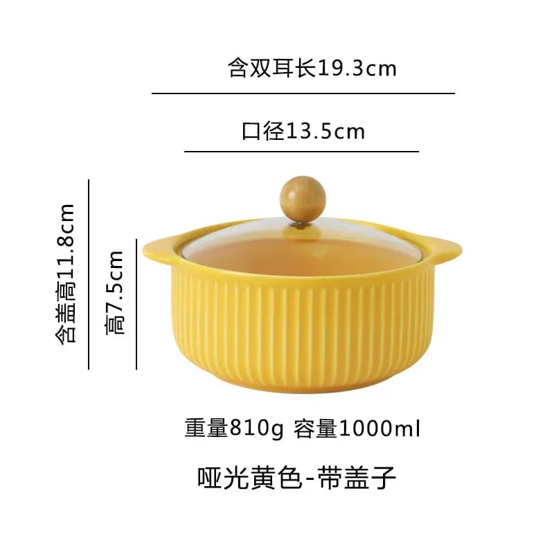 Ceramic Bowl with Glass Lid Stockpot