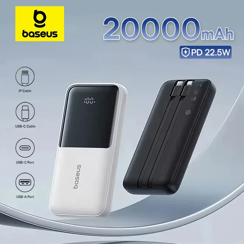 Dual Cable 20000mAh Power Bank with Fast Charging
