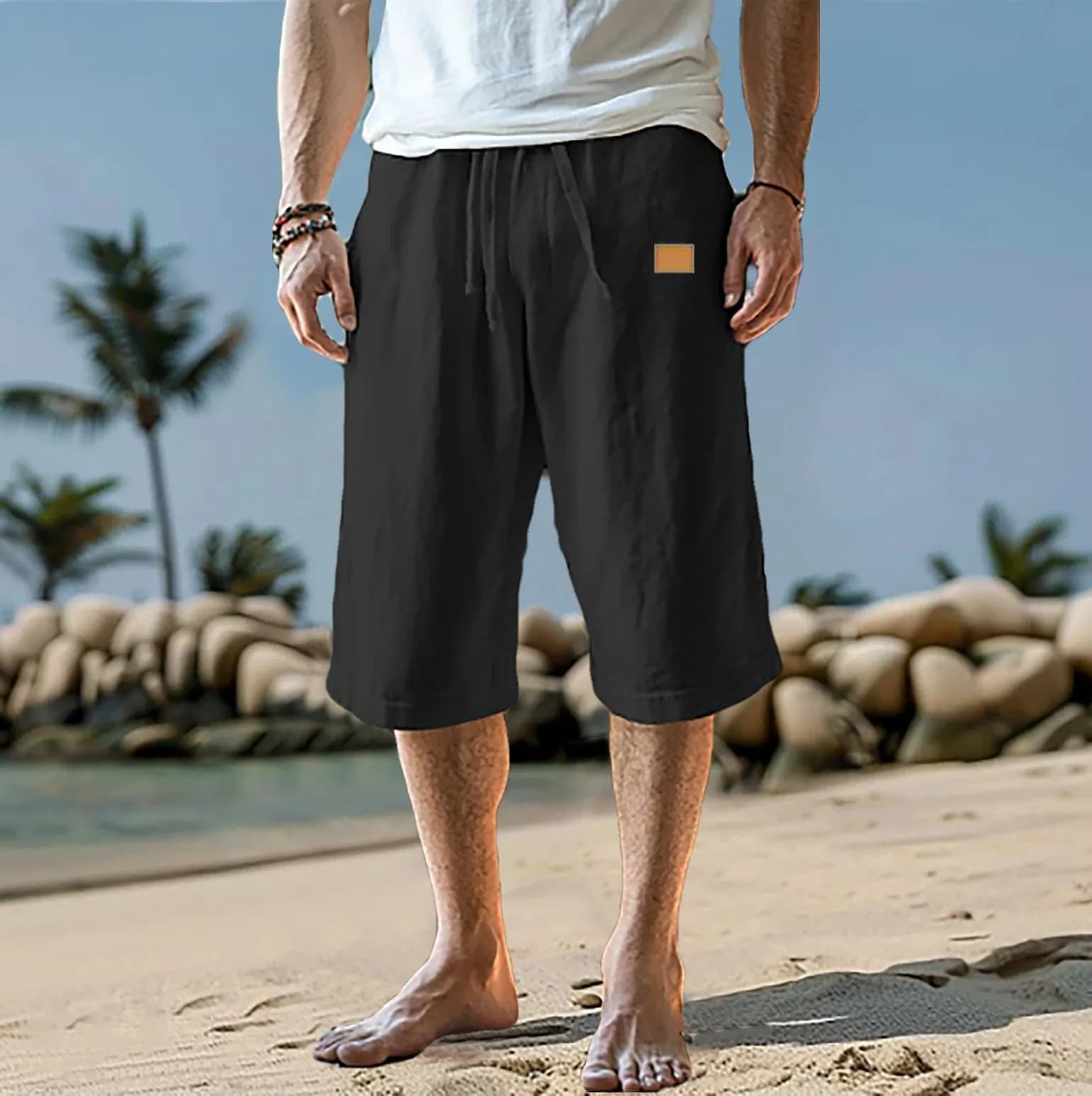 Men's Cotton Linen Capri Shorts