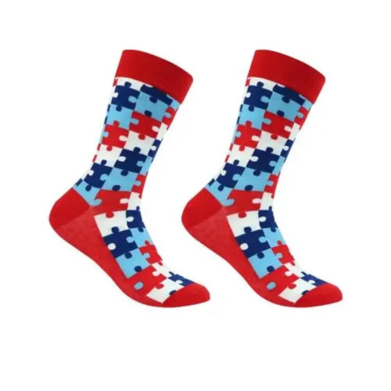 Puzzle Pattern Cotton Crew Socks