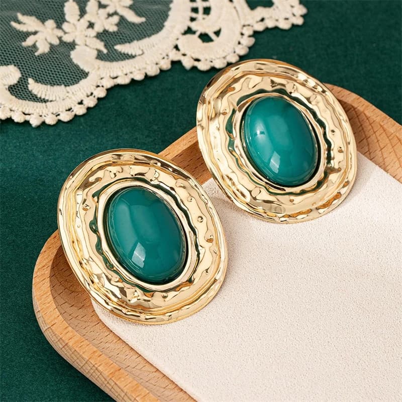 Blue Oval Stud Earrings for Women