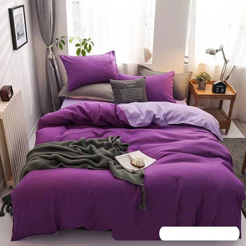 Simple Solid Sanding Bedding Set 4Pcs Two-Color Soft Bedclothes for Four Seasons Skin-Friendly Bedroom Decor for Adult Students