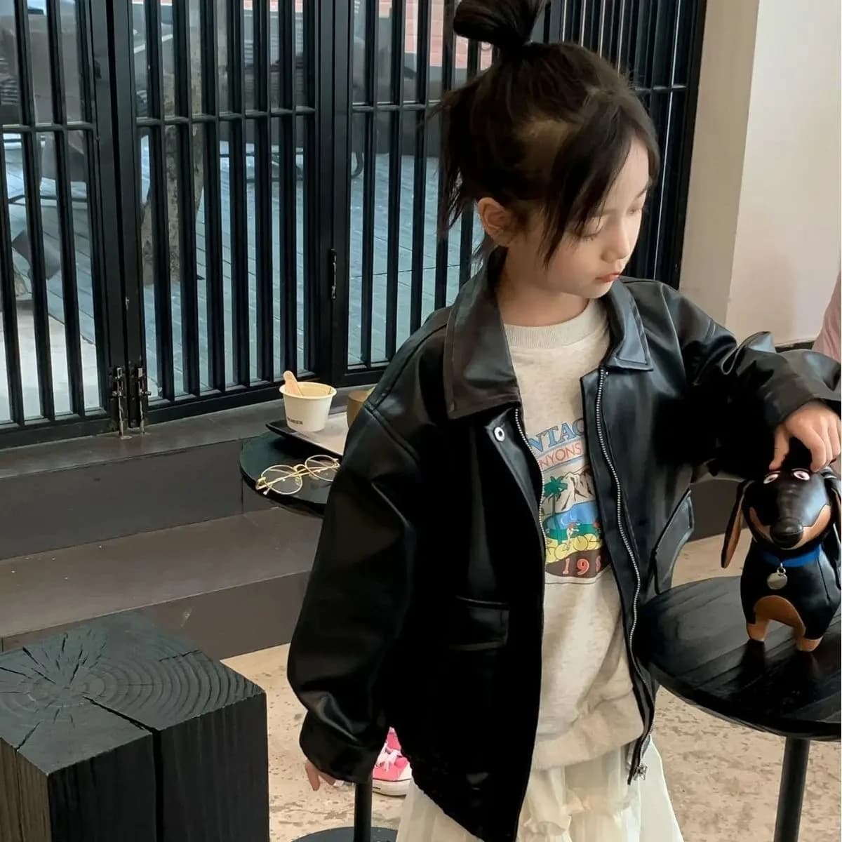 Girls Retro Black Leather Jacket