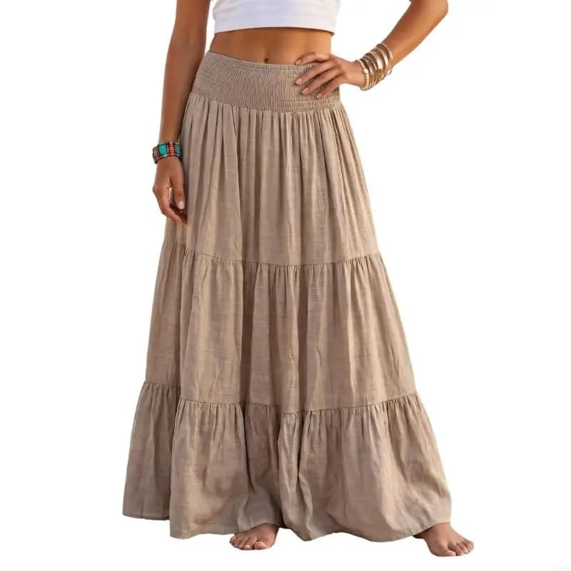 Women's Full Length Maxi Skirt with Shirred Waist
