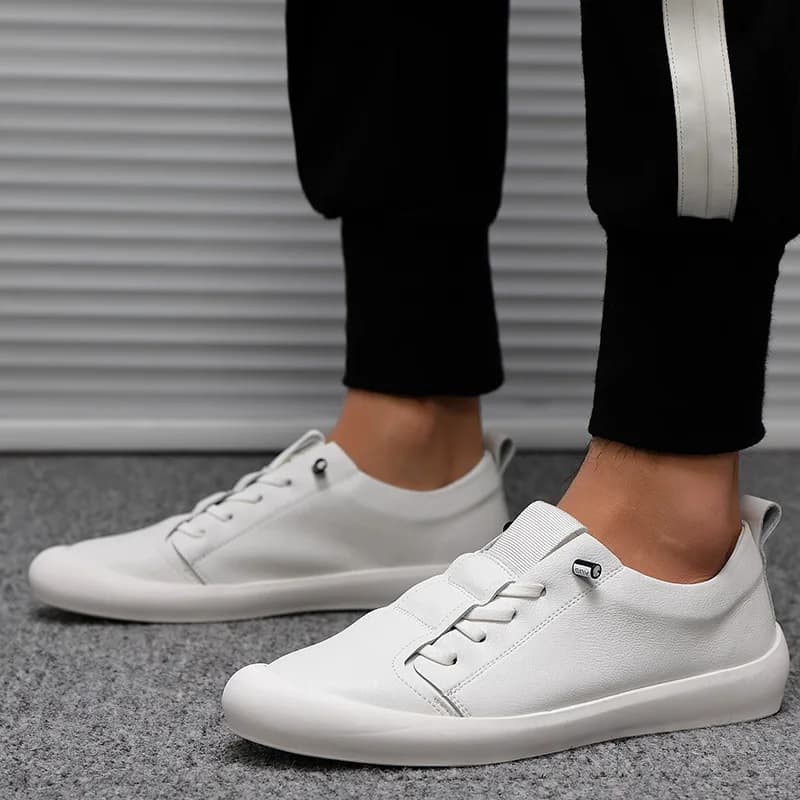 Men's Sneakers Leather White Shoes New Fashion Outdoor Running Shoes Male Casual Driving Shoe Flats Slip on Soft Sole Men Shoes