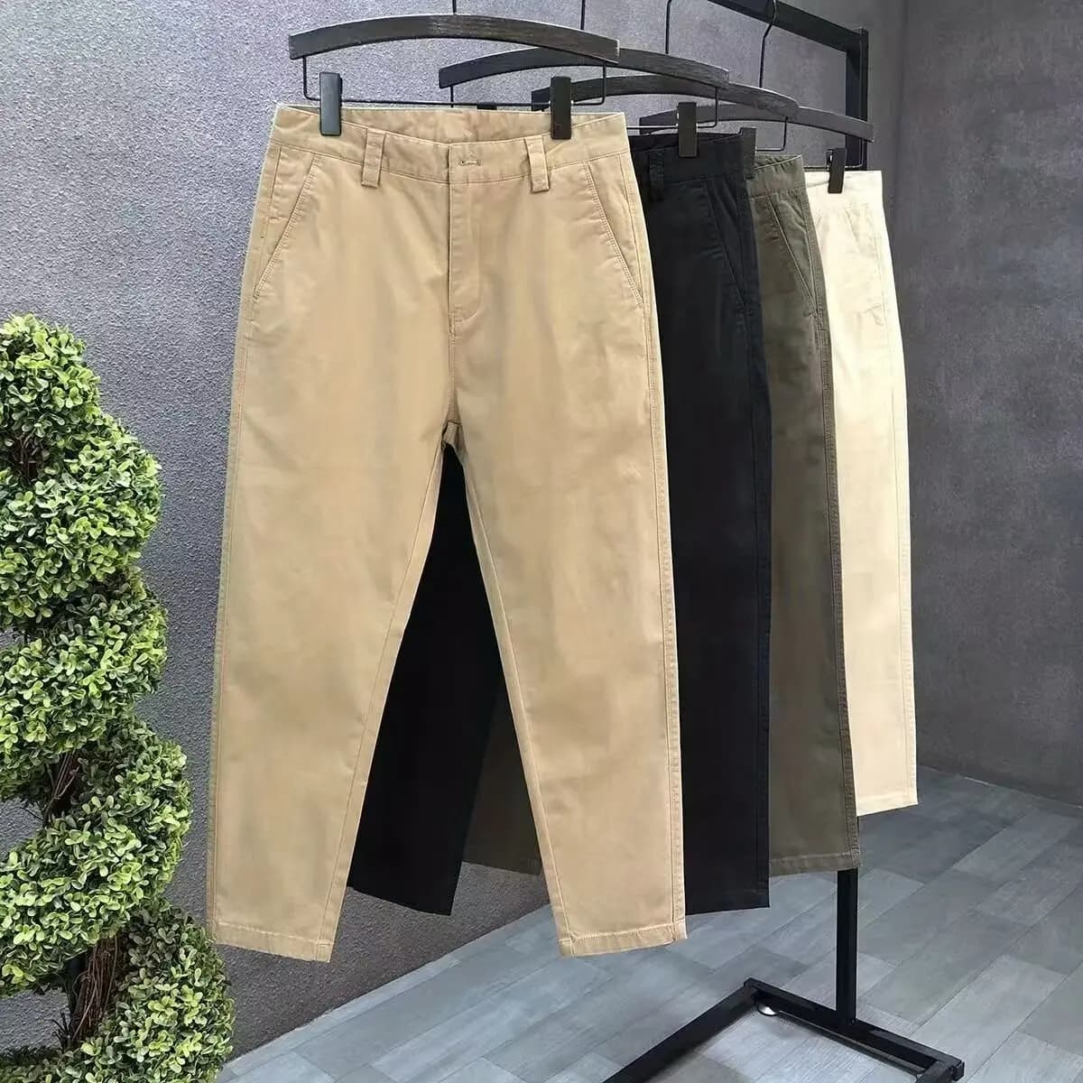 Men's Khaki Slim Fit Cotton Trousers