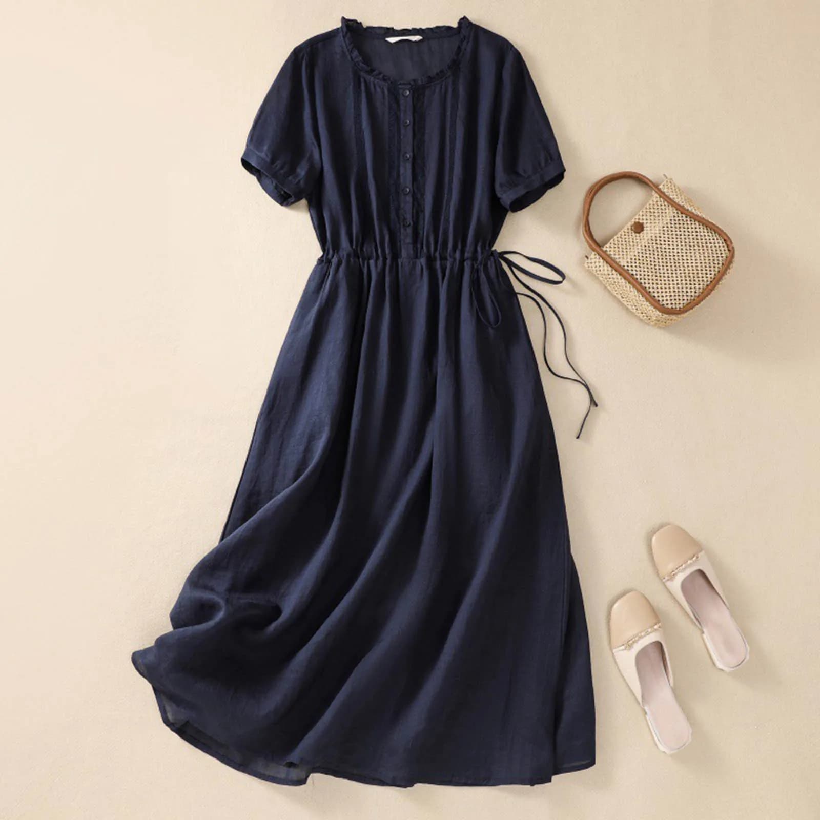 Women'S Elegant Dresses Outfits Womens New Cotton And Art Commuting Simple And Solid Color Light Vestidos En Oferta LiquidacióN