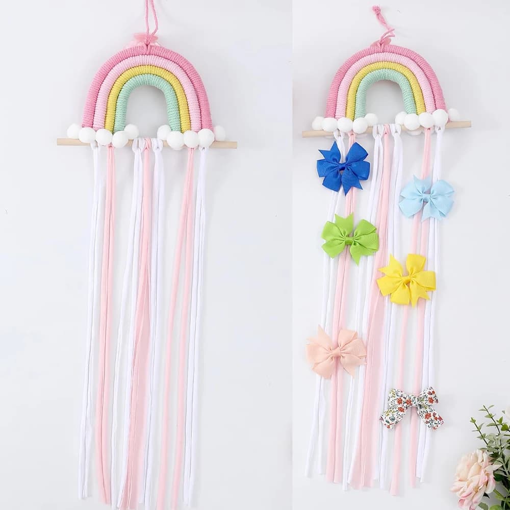 Hair Accessories Hanging Storage Rack, Wall Decoration, Hair Bow Storage Belt, Braided Rainbow Baby Hairpin Accessories Stand