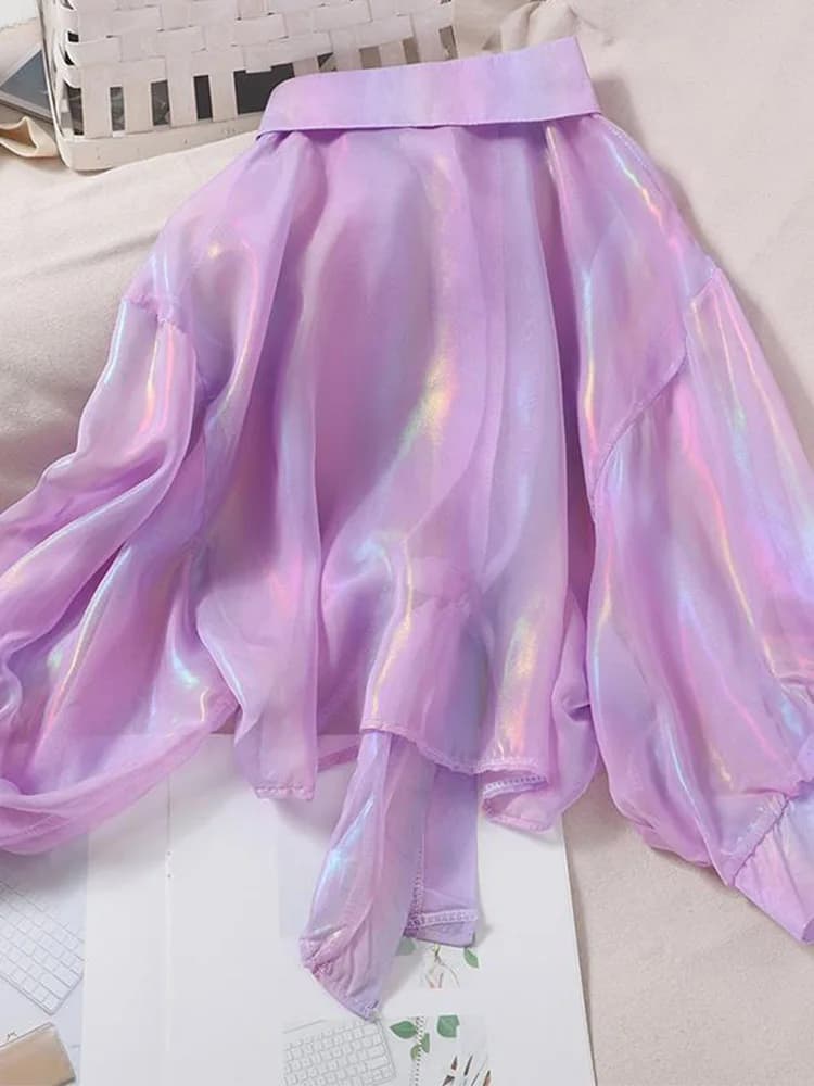 Women's Half-Sleeve Sparkle Blouse with Tied Waist