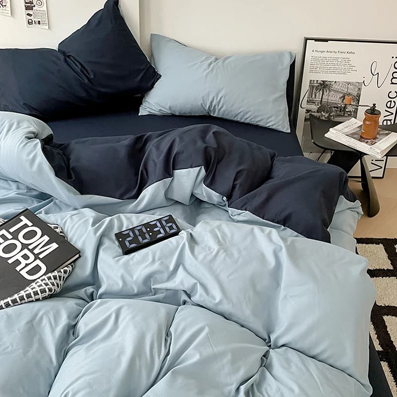 Japanese Bedding Set Solid Polyester AB Side Duvet Cover+Sheet +Pillowcase All Season Home Bed Linens Drop Shipping Full King