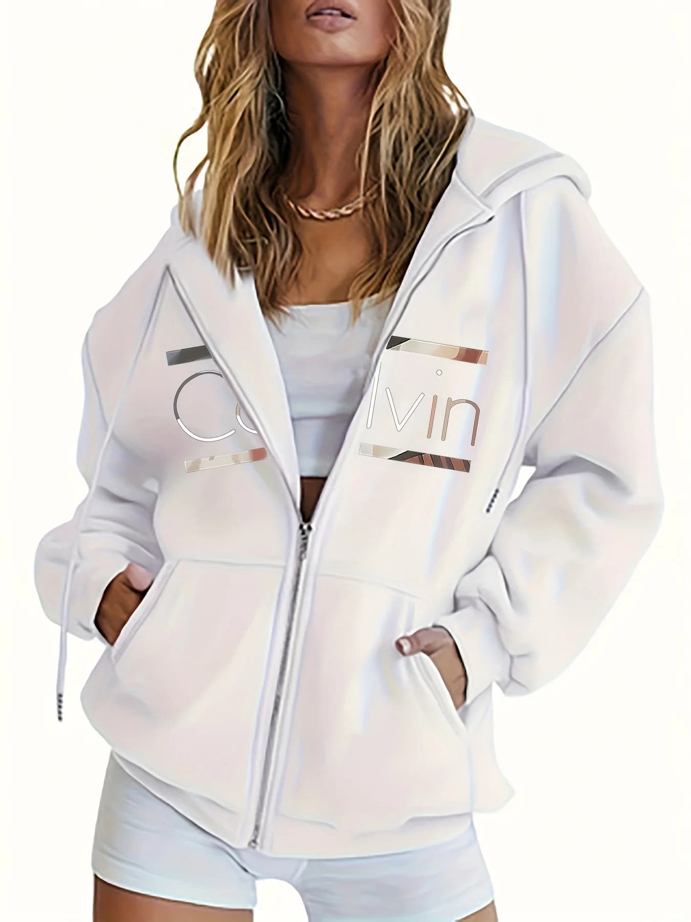 Women's Brown Zip-Up Hoodie with Drop Shoulder