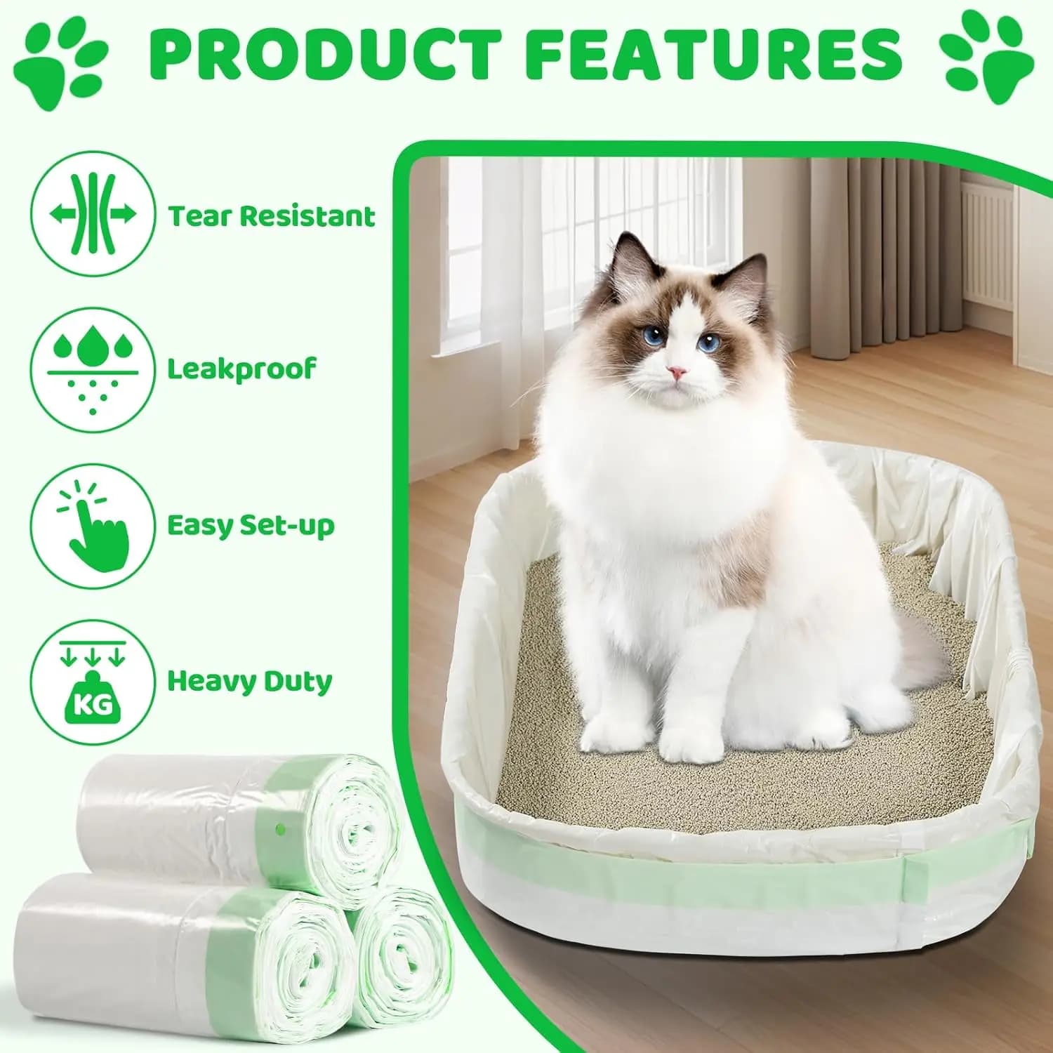 Jumbo Tear-Resistant Cat Litter Box Liners