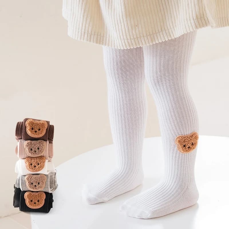 Bear Embroidery Cotton Baby Tights