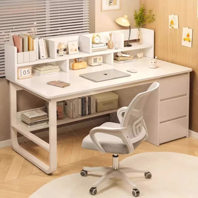 White Drawer Office Desk Fancy Organizer Ergonomic Computer Vanity Office Desk Study Sedentary Biurka Komputerowe Furnitures