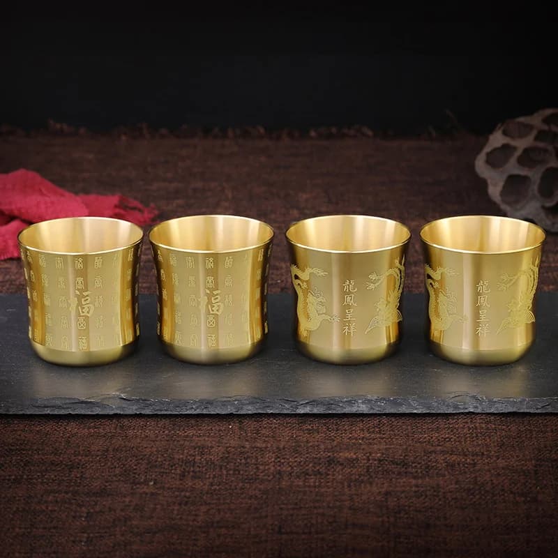 Brass Tea Cup with Engraved Pattern