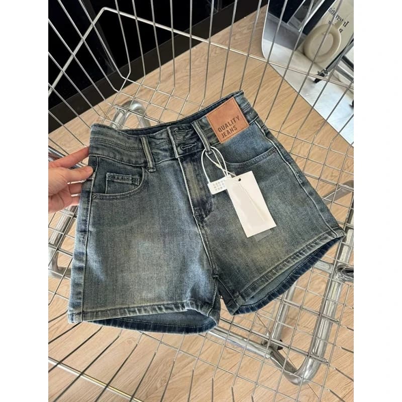 High Waist Stretch Denim Shorts
