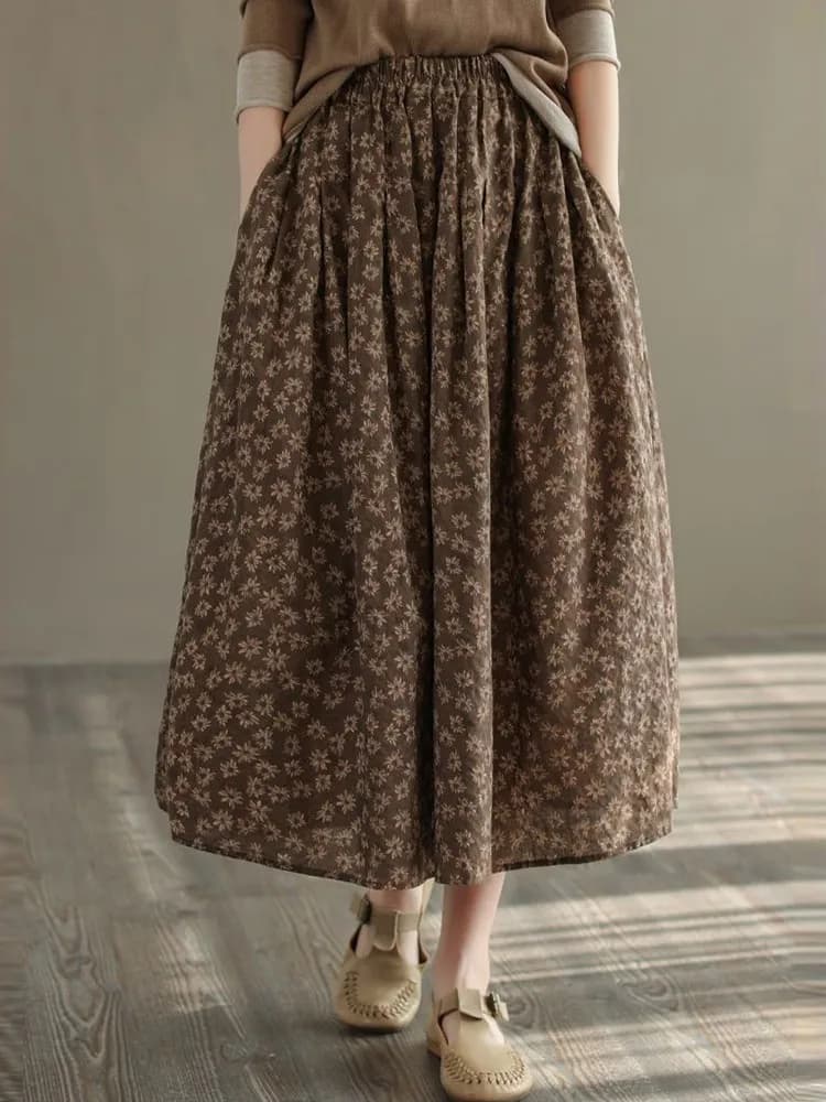 Women's Vintage Floral A-Line Long Skirt