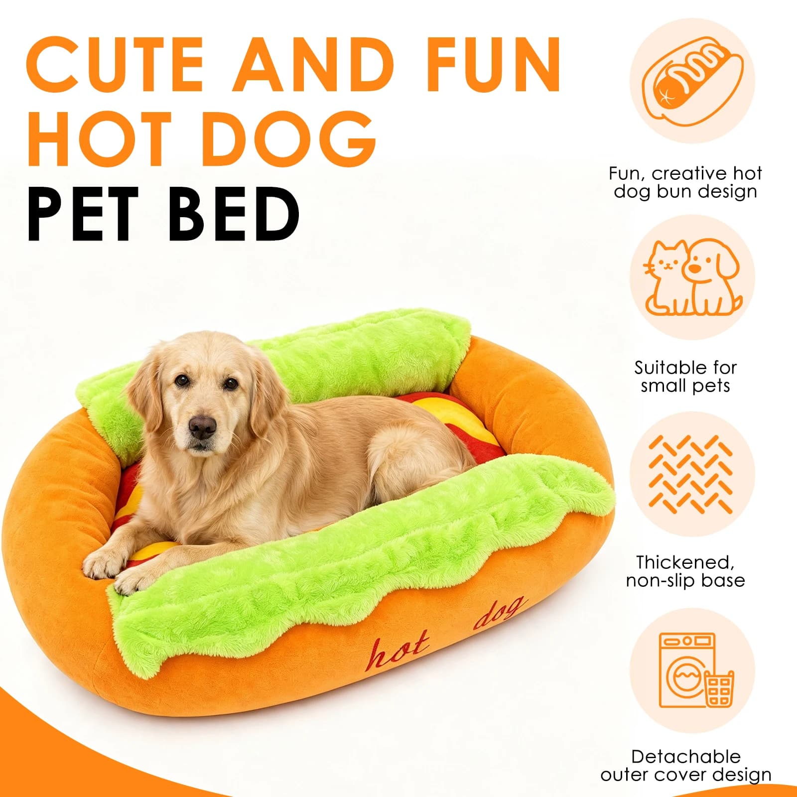 Hot Dog Bun Pet Bed Washable Cover
