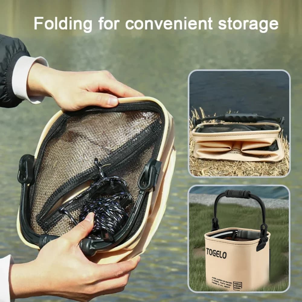 Collapsible Fishing Bucket with Strainer Basket