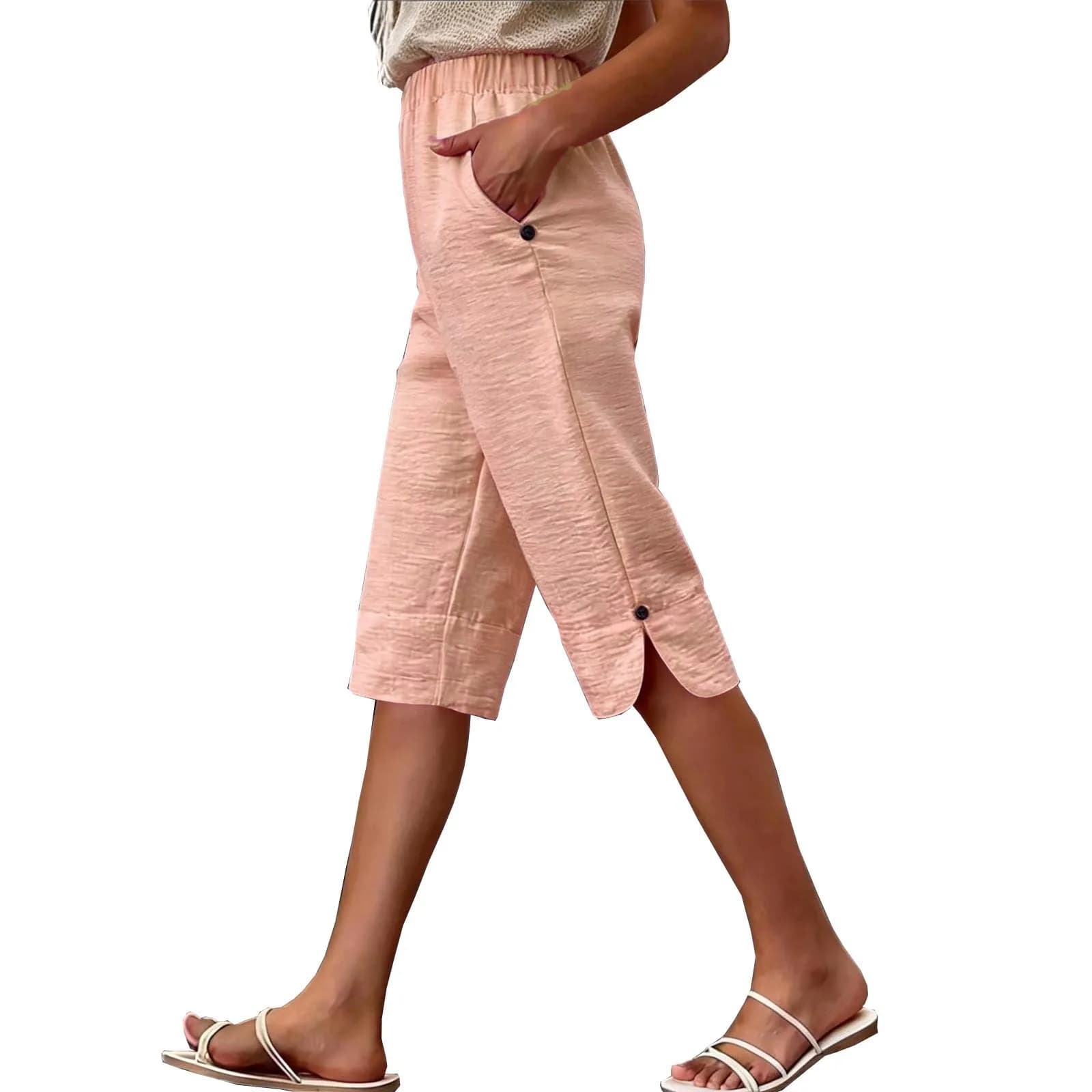 Women's High Waist Capri Pants with Pockets
